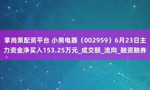 掌尚策配资平台 小熊电器（002959）6月23日主力资金净买入153.25万元_成交额_流向_融资融券