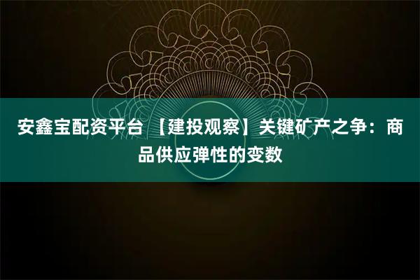 安鑫宝配资平台 【建投观察】关键矿产之争：商品供应弹性的变数