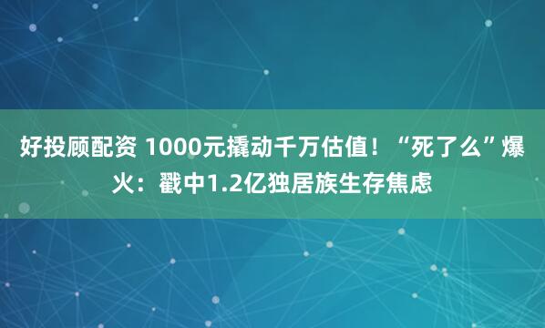 好投顾配资 1000元撬动千万估值！“死了么”爆火：戳中1.2亿独居族生存焦虑